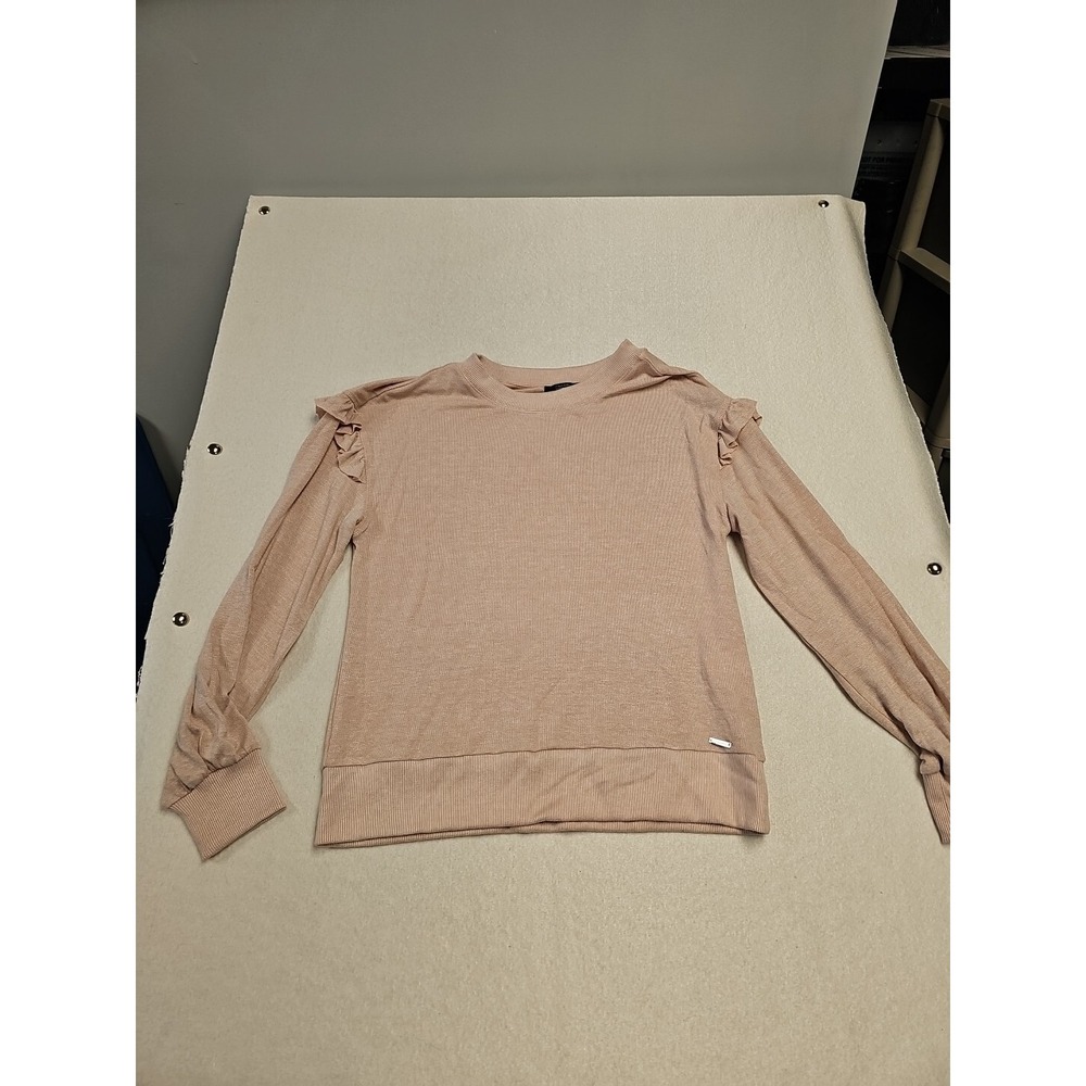 Tahari Blush Pink Ruffled Sleeve Thin Sweater Women's Large Soft